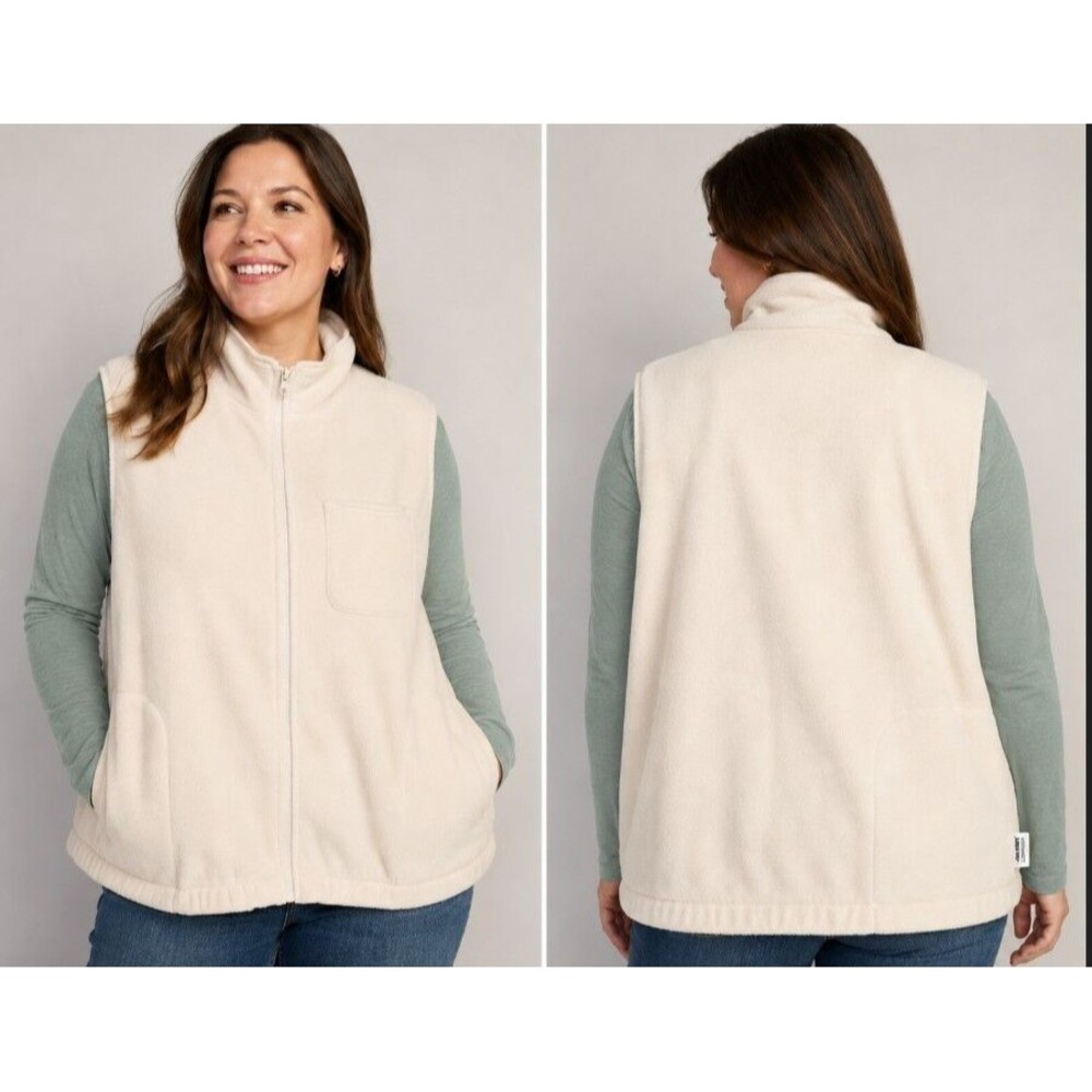 Old Navy Fleece Vest Women's 4X Ivory Full Zip 3 Pocket Elastic Waist Layer New